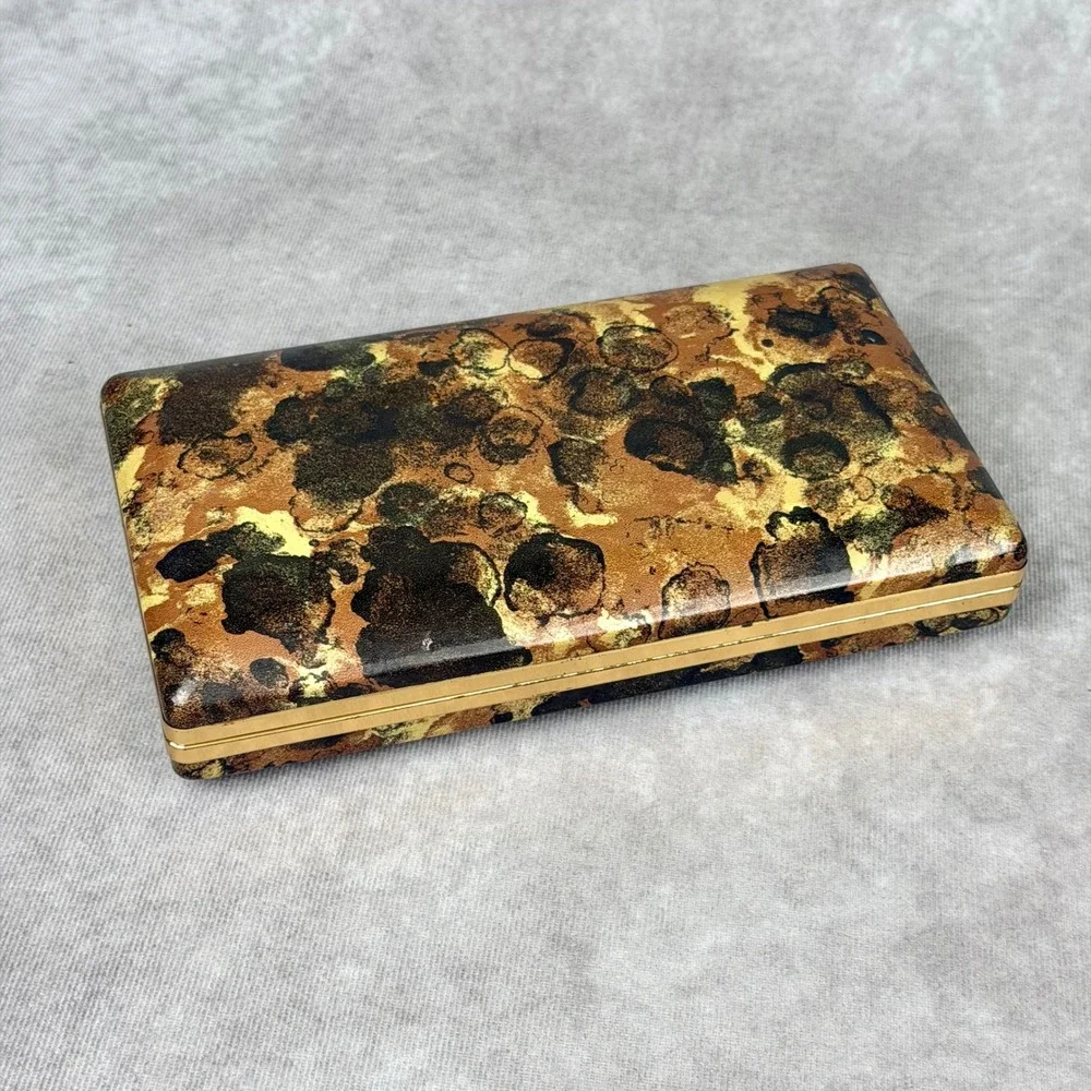 Vintage Mele Jewelry Box Abstract Tortoise Shell Print Gold Tone Travel Case